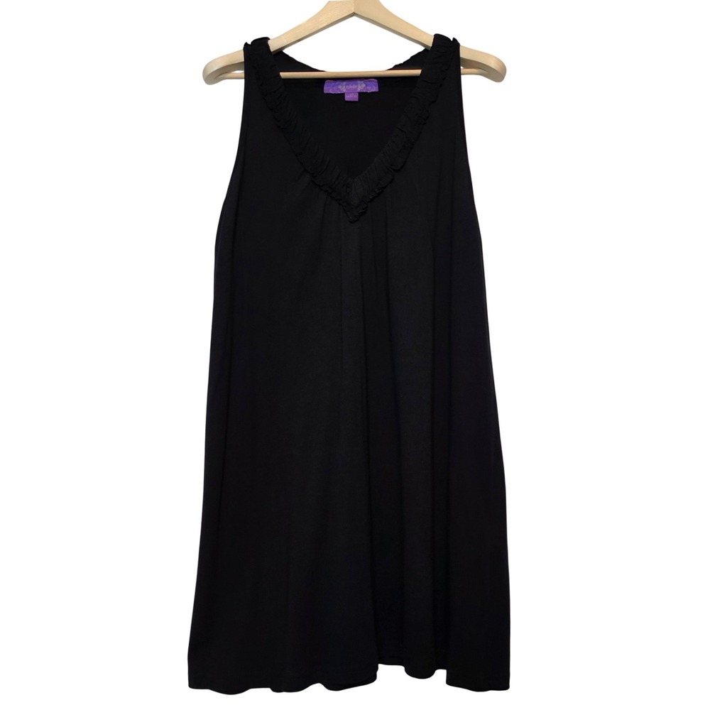 Jolie Ruffle V-Neck Sleeveless Solid Black Flowy Knit Dress Size Large 14-16